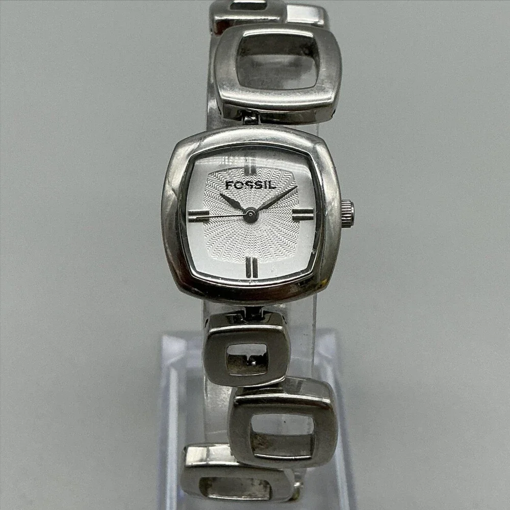 Fossil ES1869 Womens Watch 22mm Stainless Square Link New Battery 7.5